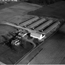 Aerial view Ashland QualityEgg Farm, Ashland, Ohio taken December 7, 1963.