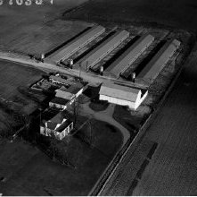 Aerial view Ashland QualityEgg Farm, Ashland, Ohio taken December 7, 1963.
