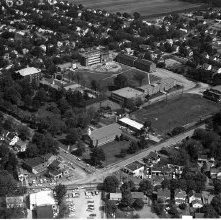 Aerial view Ashland College, Ashland, Ohio taken June 25, 1963.