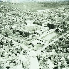 Aerial view Ashland College, Ashland, Ohio April 24, 1964.