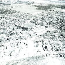Aerial view Ashland College, Ashland, Ohio April 14, 1965.