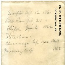 Envelope listing battles fought