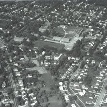 Aerial view Ashland College campus, Ashland, Ohio taken June 27, 1960.