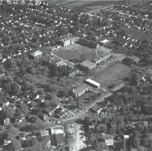 Aerial view Ashland College campus, Ashland, Ohio taken October 04, 1963.