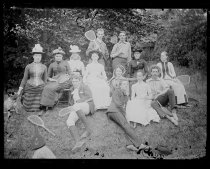 Group on tennis ground, photo by Alice Austen, 1886