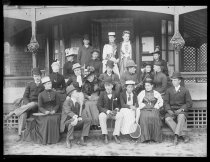 Large group on Club House steps S.I.L.C., photo by Alice Austen, 1888