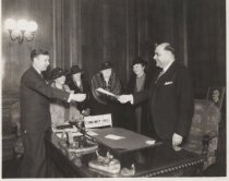 Group with Borough President Palma, photo by Weitzman's, ca. 1934-1944