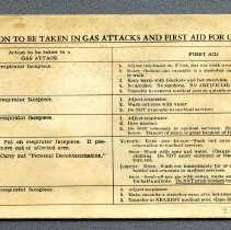 Action to be taken in gas attacks and first aid