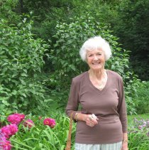 Barbara Larson beside Benares garden, 2007