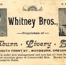 Whitney Bros. Woodburn Livery Stable Business Card