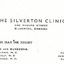 Silverton Clinic Business Card for David Rosendale, M.D.