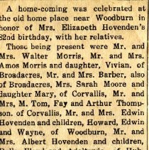 Homecoming Celebration for Mrs. Elizabeth Hovenden's 82nd Birthday