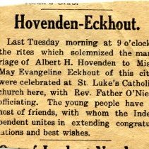 Hovenden and Eckhart Marriage Announcement