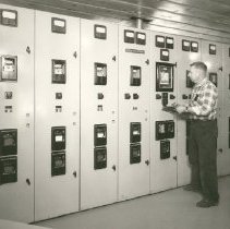Lewis Taylor at Control Panel, Corporation Yard, 1967