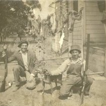 Squirrel Hunters with RIfles, dog & Line of Squirrels