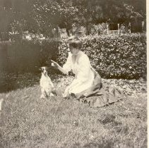 Woman and Dog on Lawn