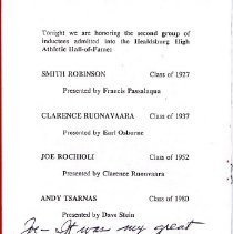 HHS Hall of Fame Induction Ceremony Program