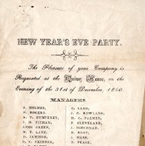 Invitation, New Year's Eve Party, Dec. 31, 1850