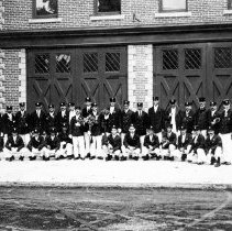 Firehouse and firemen on Catoonah Street, c. 1908