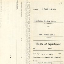 Front of an apartment lease for Jennie Curie from 1926