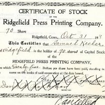 1930 Cancelled Certificate of Stock for Samuel Keeler