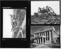 Contact sheet with 3 prints of buildings