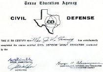 Civil Defense Certificate from Texas Ed Agcy.
