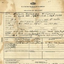 William Goronwy Williams Employment Application