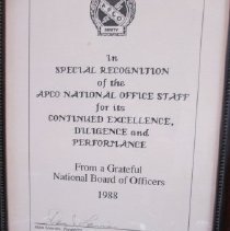 Special Recognition from National Board, 1988