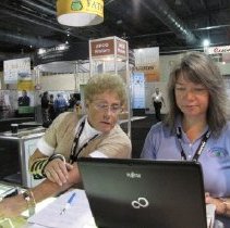 Booth workers Lin Ford and Jackie Jones - partners in crime.