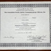 1987 Frequency Advisor Certificate of Appointment