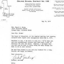 Acceptance of Hazel Brown's Resignation for District 135, 1974