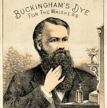 Advertisement for Buckingham's Dye for Whiskers and Hall's Sicilian Hair Renewer, c. 1890s