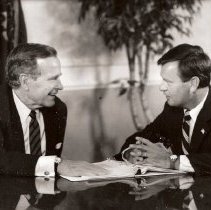 President George H. W. Bush, 1990, with State Sen. M. Joseph Rocks