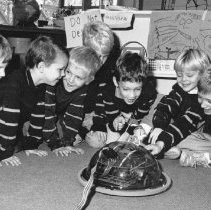 52.Chestnut Hill Academy pre-first students with a computer-driven robot