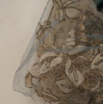 2-piece beaded blue and pink silk dress, tear at sleeve