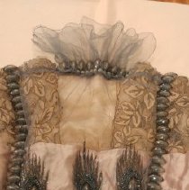 2-piece beaded blue and pink silk dress, back detail