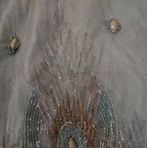 2-piece beaded blue and pink silk dress, beading detail