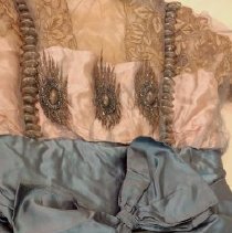 2-piece beaded blue and pink silk dress, back detail