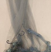 2-piece beaded blue and pink silk dress, cuff detail