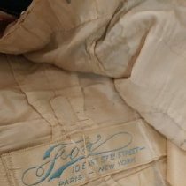 2-piece beaded blue and pink silk dress, bodice label