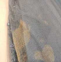 2-piece beaded blue and pink silk dress, stains