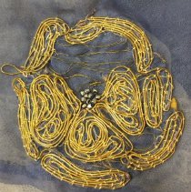 Blue,green, gold short-sleeve dress, embroidery