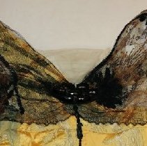 Yellow/Gold Gown with black netted lace, neckline