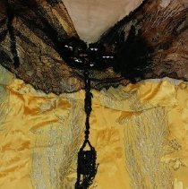 Yellow/Gold Gown with black netted lace, detail