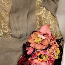 Golden Lace and Chiffon Dress, flower at waist