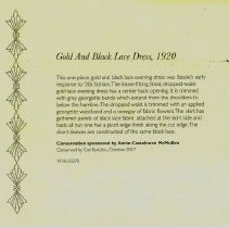 Gold and Black Lace dress  Exhibit Display Card
