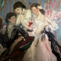 Oil Painting, preliminary study. Bessie and daughters, detail.