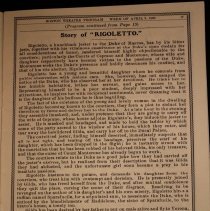 Theater Program, Boston Theatre, synopsis Rigoletto