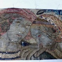 Tapestry during conservation, stitching to full linen backing